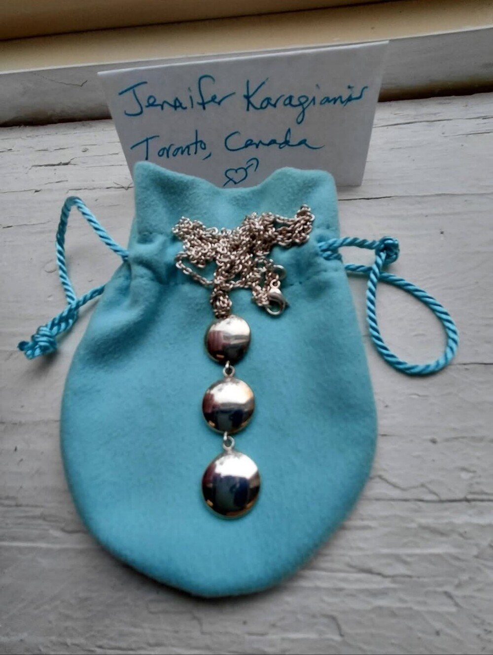 28 Inches Tiffany Triple Disc Drop Long Necklace 15.9 Grams